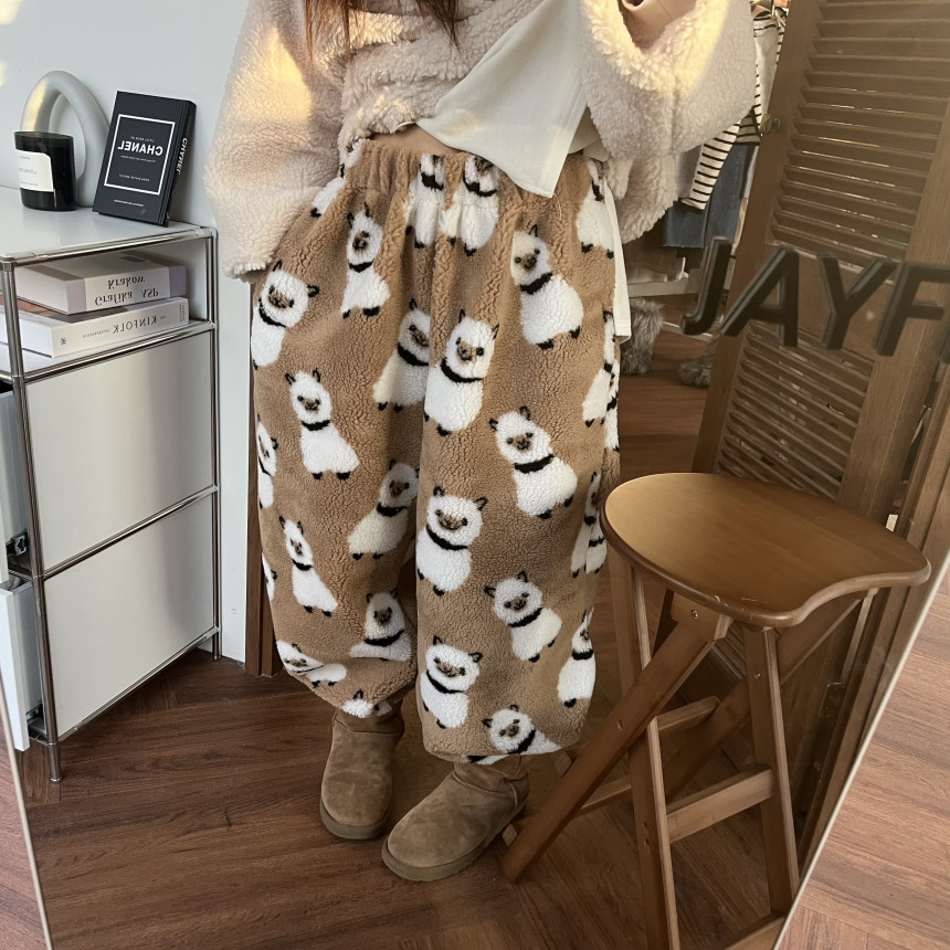 韩国松紧高腰毛绒保暖休闲长裤女