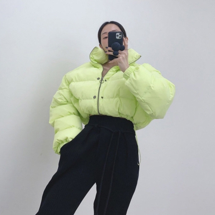 韩国短款抽绳收腰羽绒棉服