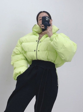 韩国短款抽绳收腰羽绒棉服
