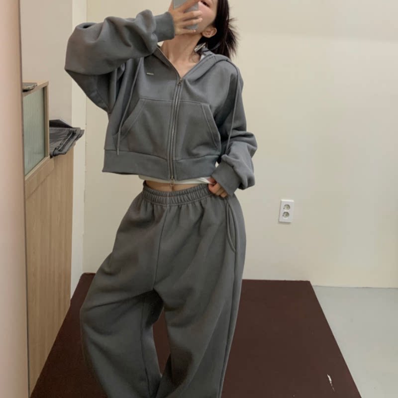 韩国加绒外套女+休闲阔腿束脚裤