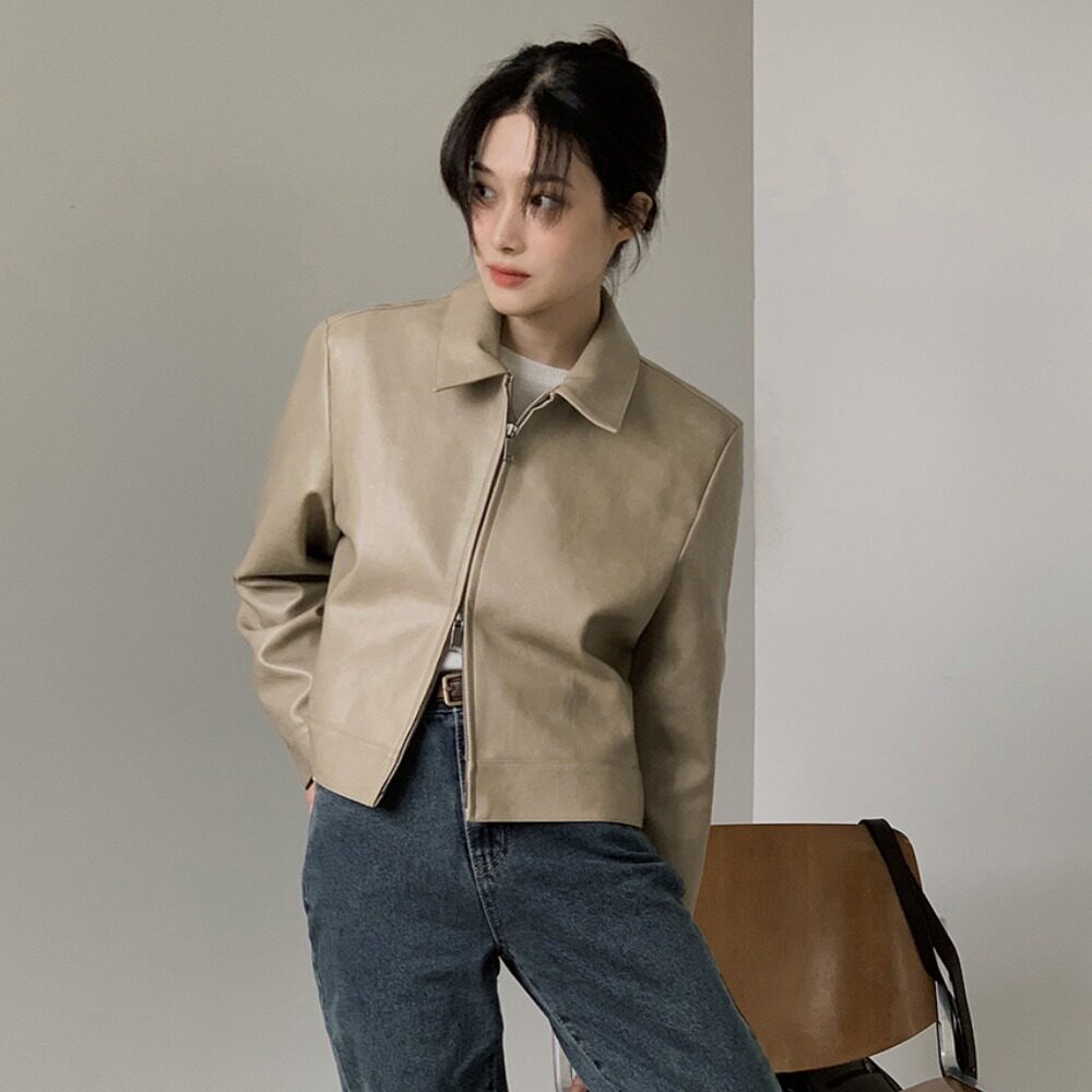 韩国双头拉链夹克PU皮衣短外套女