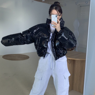韩国东大门时髦亮面保暖羽绒棉服女蓬蓬感面包服宽松短款棉衣外套