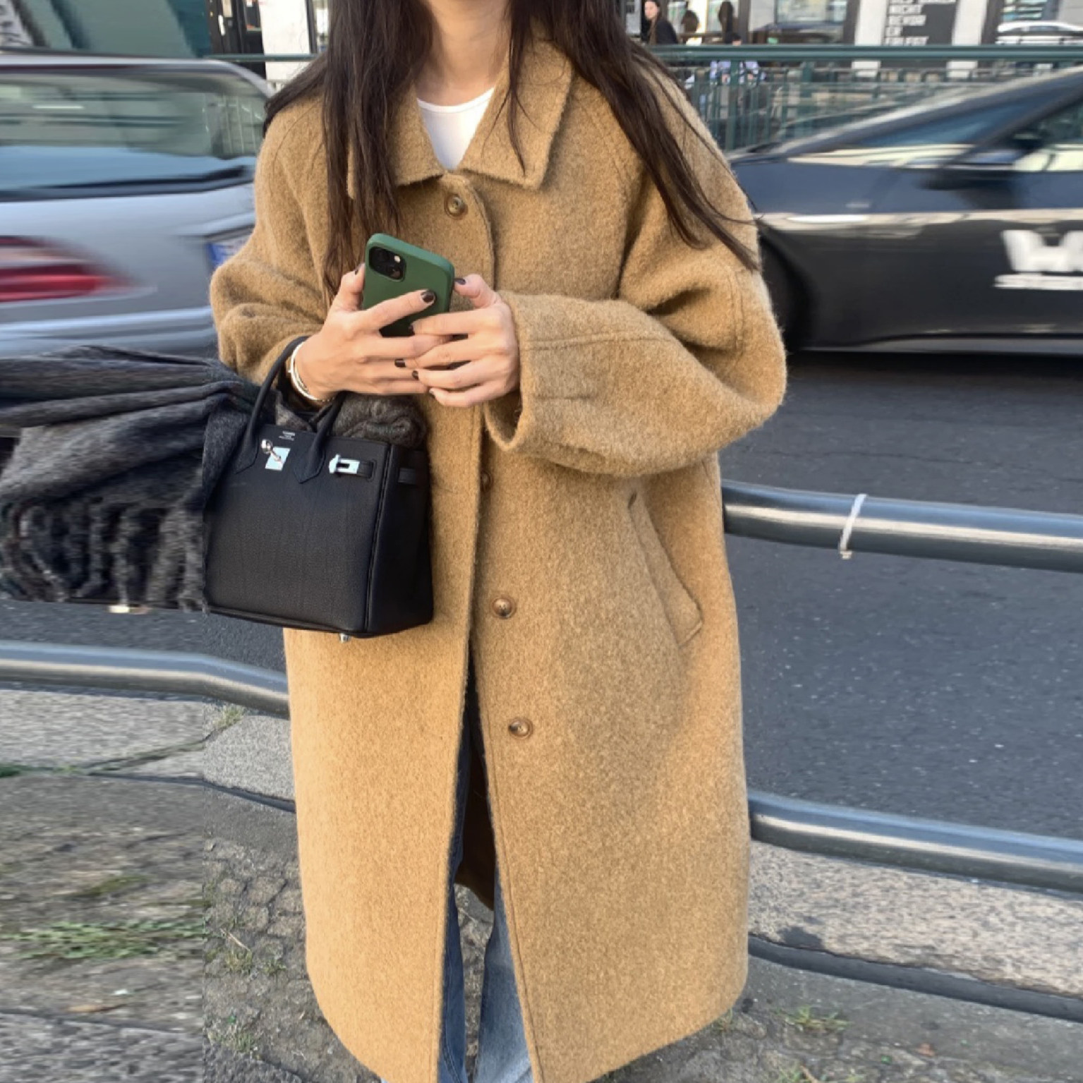 韩国复古设计感毛昵外套大衣