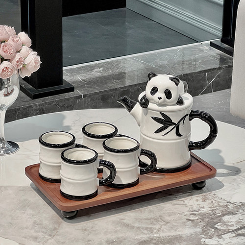 熊猫高级感中式陶瓷茶具套装家用客厅水杯茶壶茶杯水具乔迁送礼物