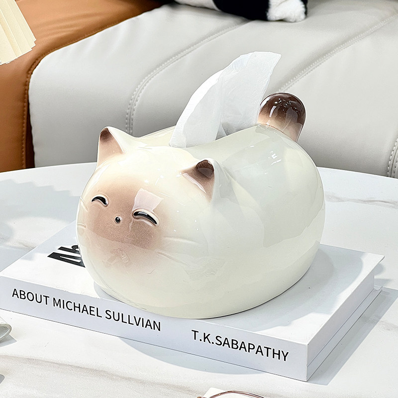 猫咪纸巾盒高颜值客厅纸抽盒陶瓷抽纸盒家用可爱摆件创意餐巾纸盒,家居饰品,装饰纸巾盒,淘宝优惠券,粉丝福利购,淘宝优惠卷