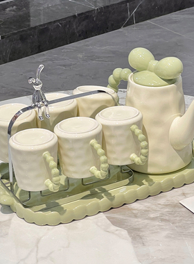 乔迁新居奶油风喝水杯家用套装客厅茶几高档陶瓷杯子杯架茶具送人