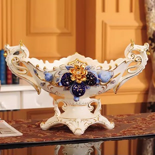 欧式 客厅家用茶几三件套摆件陶瓷水果盘创意现代奢华礼物 果盘套装