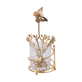 水果叉子套装轻奢家用不锈钢可爱蛋糕餐叉精致甜品勺水果签收纳罐