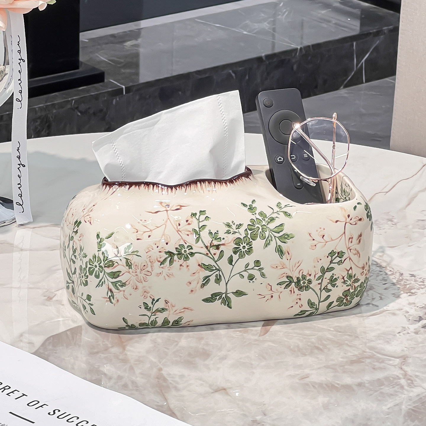 繁华多功能纸巾盒高档轻奢客厅家用陶瓷抽纸盒茶几遥控器收纳纸盒,家居饰品,装饰纸巾盒,淘宝优惠券,粉丝福利购,淘宝优惠卷