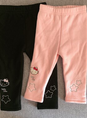 断码亏清Hello kitty裤子凯蒂猫婴幼儿加绒打底裤女童秋冬长裤