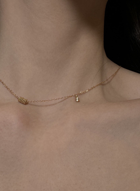 S925纯银镀金水滴锆石圈圈跑环项链女小众高级感超细碎钻锁骨链