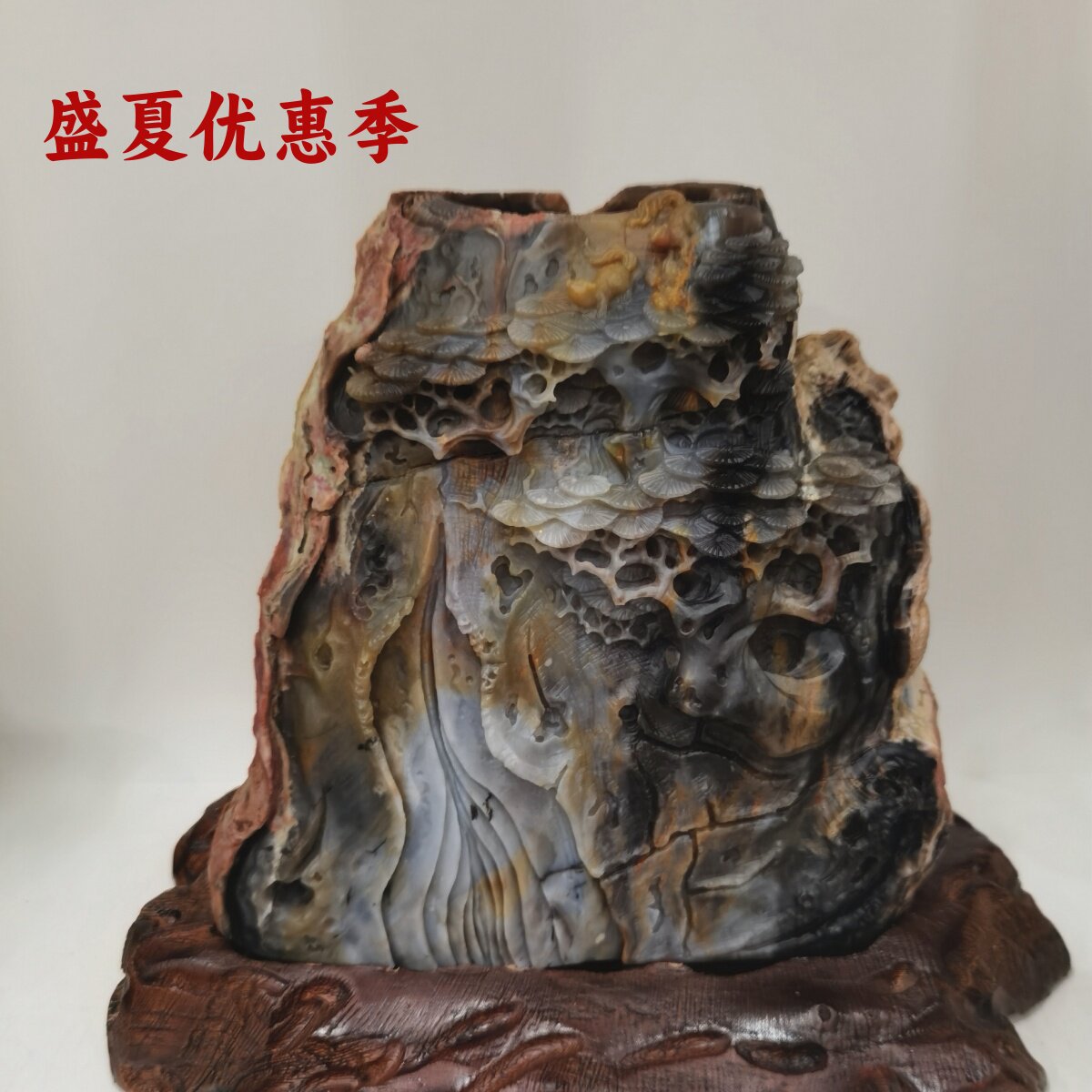 精品北票树化玉笔筒亦可做摆件雕刻山树松鼠灵芝如意原创设计新品