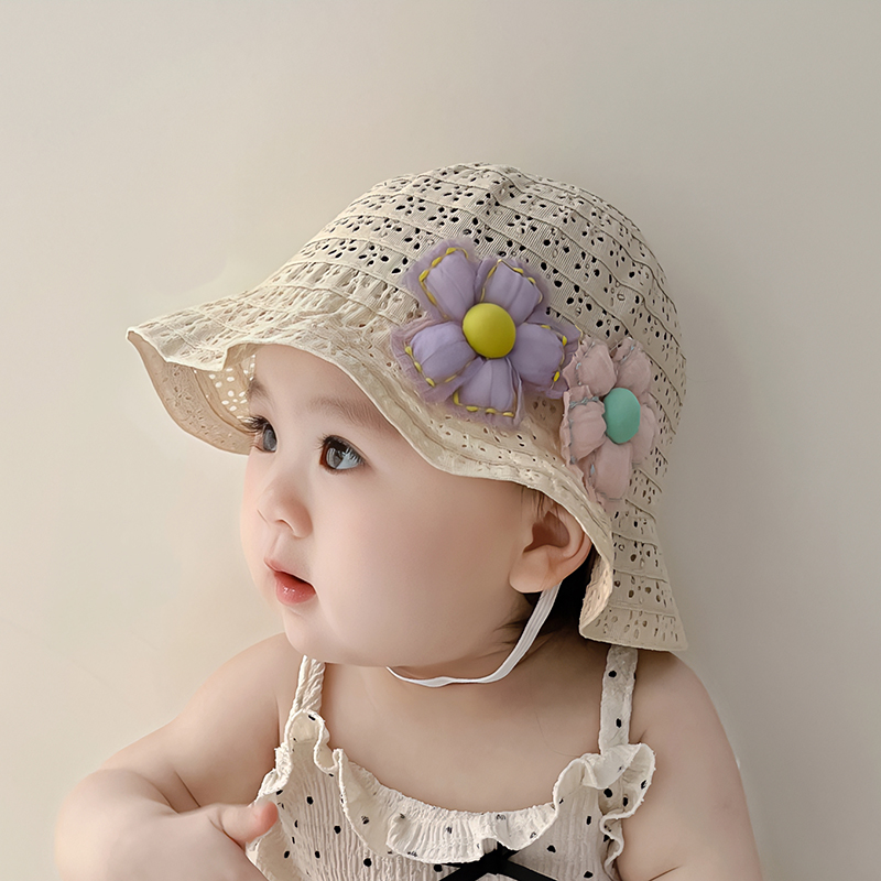 女宝宝帽子夏季遮阳婴儿渔夫帽女童公主帽甜美小花儿童防晒太阳帽