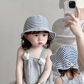 女宝宝遮阳帽子夏季 条纹婴儿防晒帽透气大檐渔夫帽女童太阳帽 韩版