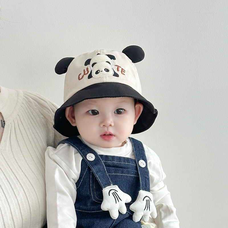 宝宝帽子春秋可爱熊猫婴儿渔夫帽