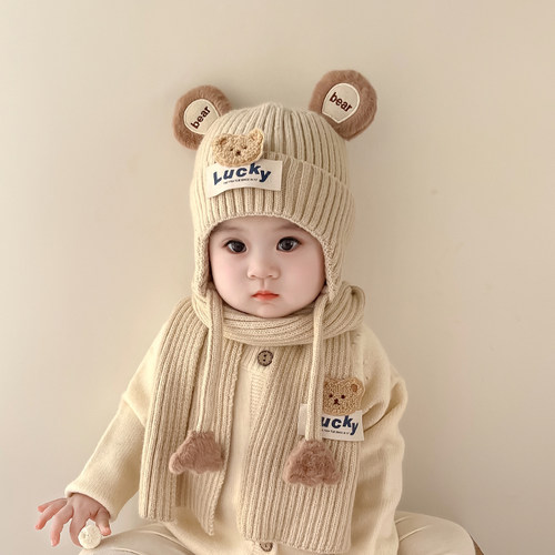 宝宝帽子围巾套装秋冬新款套头帽