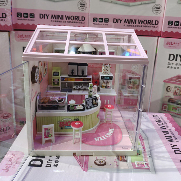 嘉尔乐DIY小屋拼装模型仿真奶茶店小厨房间场景动手益智玩具礼物