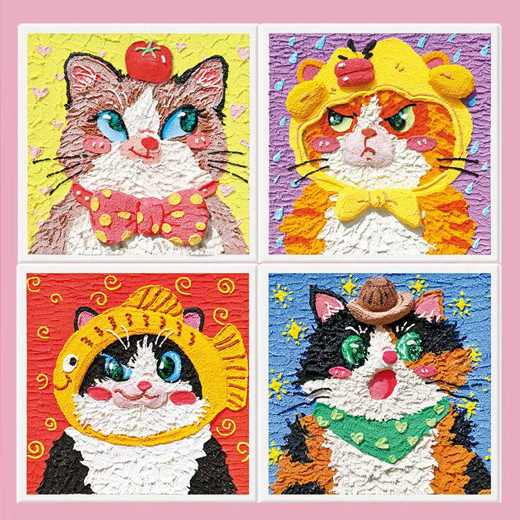 肌理画DIY沙画儿童手工创意绘画海绵宝宝Keith猫风景狗狗猫咪卡通
