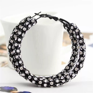 高级感黑色大圆圈带钻粗耳环2025年新款潮气质名媛夸张轻奢耳饰女