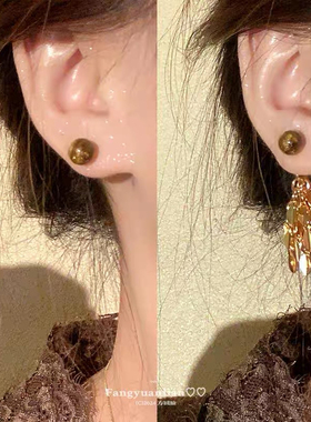 金色羽翼-美拉德风虎眼石流苏耳环女气质百搭耳钉轻奢高级感耳饰