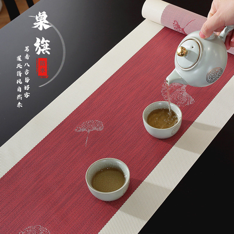 红色桌旗新中式禅意茶桌垫布茶旗防水茶台桌布长条茶垫茶几茶席布图片