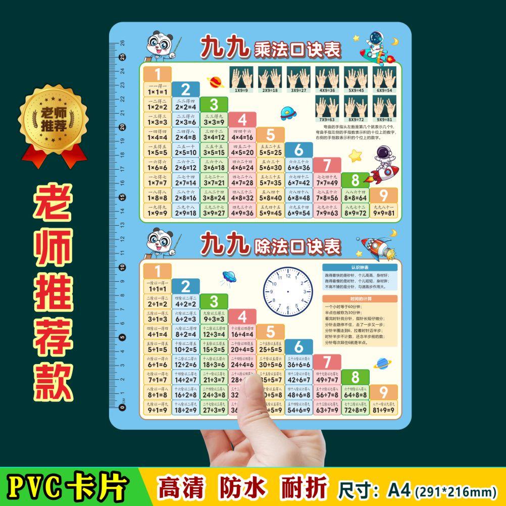 九九乘法口诀表早教教具乘法除法口诀表二年级数学公式卡片大全背