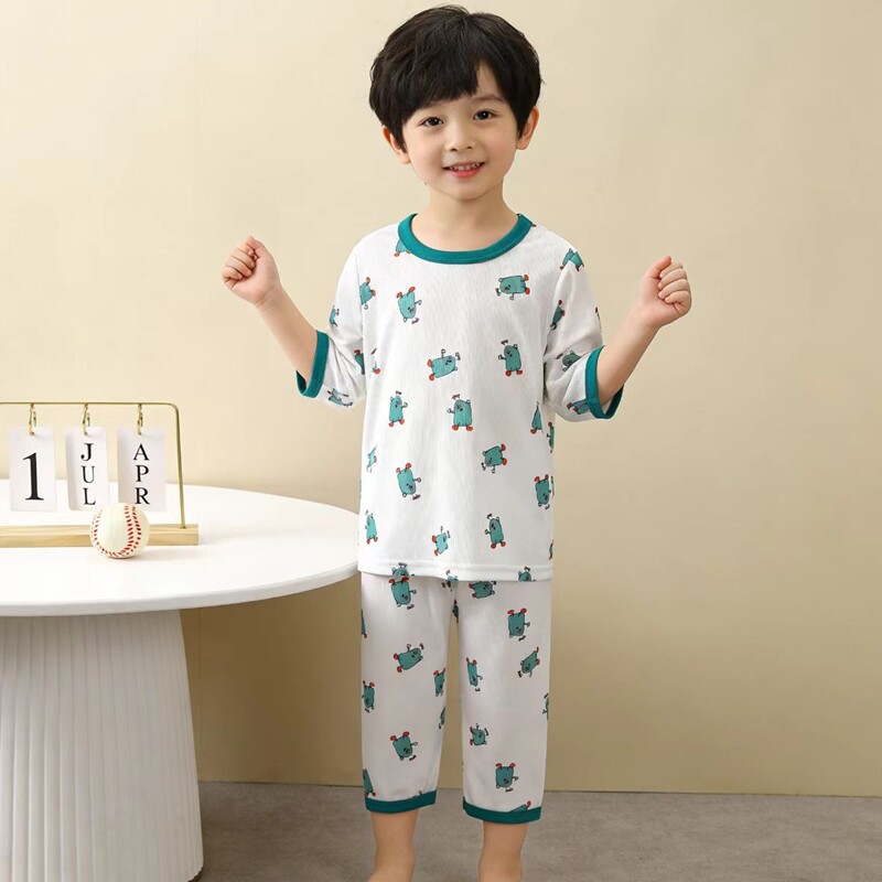 儿童夏季冰感家居服套装卡通短袖长裤男女童空调服薄款透气睡衣