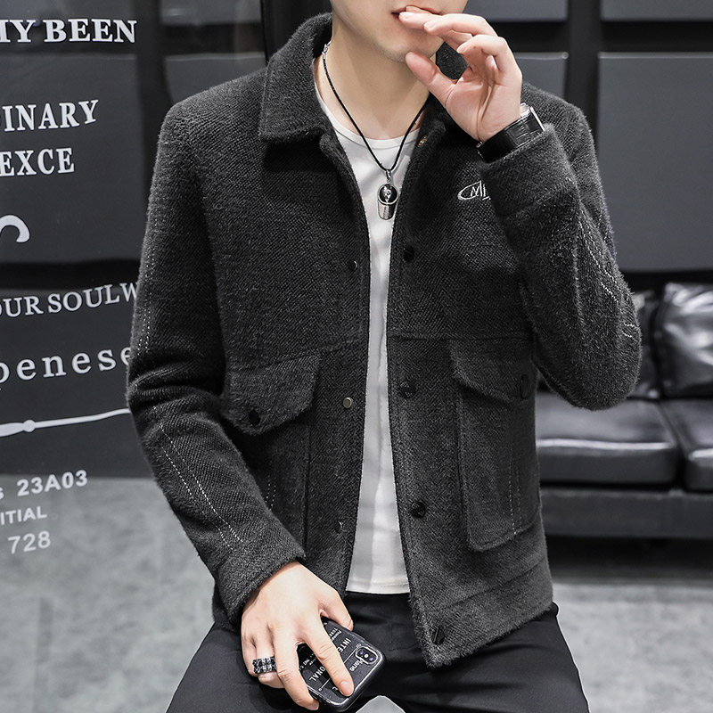 가을 겨울 남성 재킷 한국 스타일 트렌디 캐주얼 골드 밍크 벨벳 모직 짧은 잘 생긴 다목적 패션 재킷