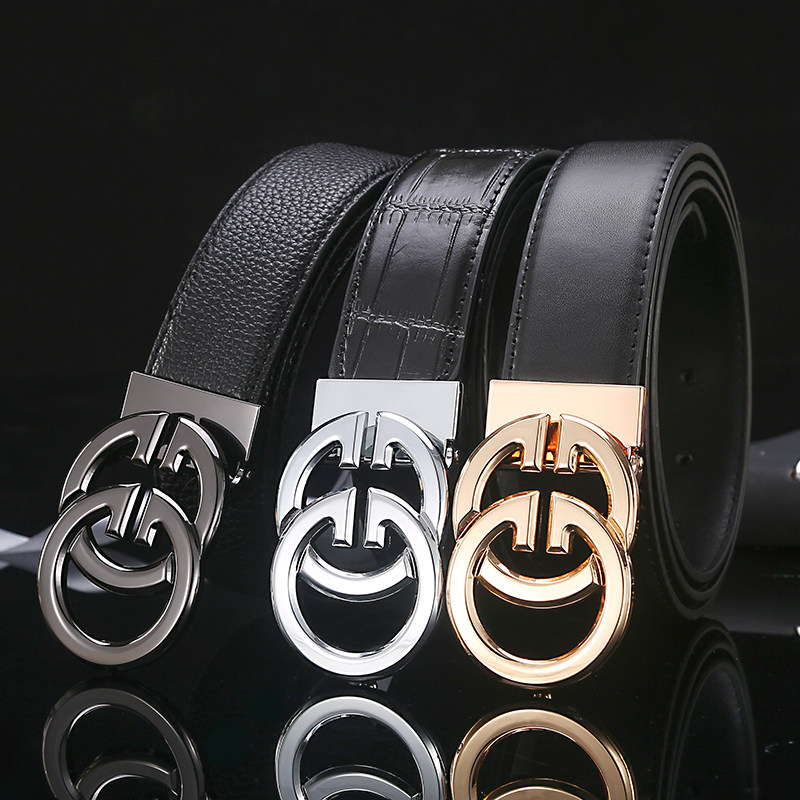 皮带男款真皮潮流皮带牛皮青年平滑扣时尚腰带年轻人百搭双G裤带