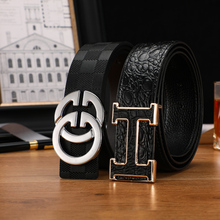 男士真皮潮流皮带牛皮男款青年字母G平滑扣时尚年轻人百搭H裤腰带