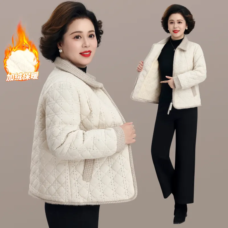 中老年女加厚保暖菱格纹棉服