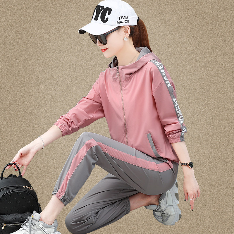 休闲运动套装女春秋2026新款薄款长袖大码中年品牌卫衣跑步防晒服