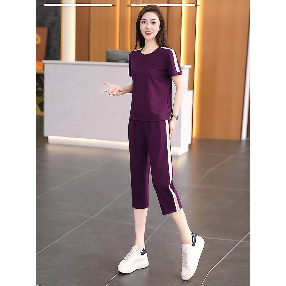 运动服套装女夏薄款爆款高级感时尚洋气时髦短袖七分裤休闲两件套