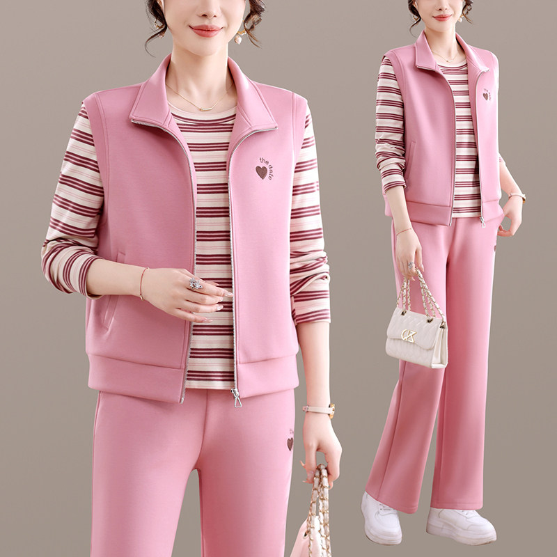 2026春季女士休闲运动套装粉色马甲三件套修身减龄高级感