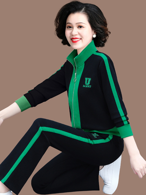 中老年运动服套装女春秋洋气上衣休闲卫衣两件套中年妈妈秋装外套