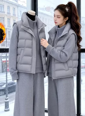 女冬季加厚保暖羽绒棉马甲三件套