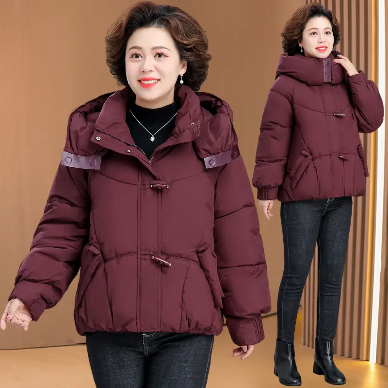 冬季中老年女加厚保暖连帽棉服