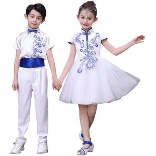 六一儿童演出服女童舞蹈裙中国风主持人礼服幼儿园合唱服表演服