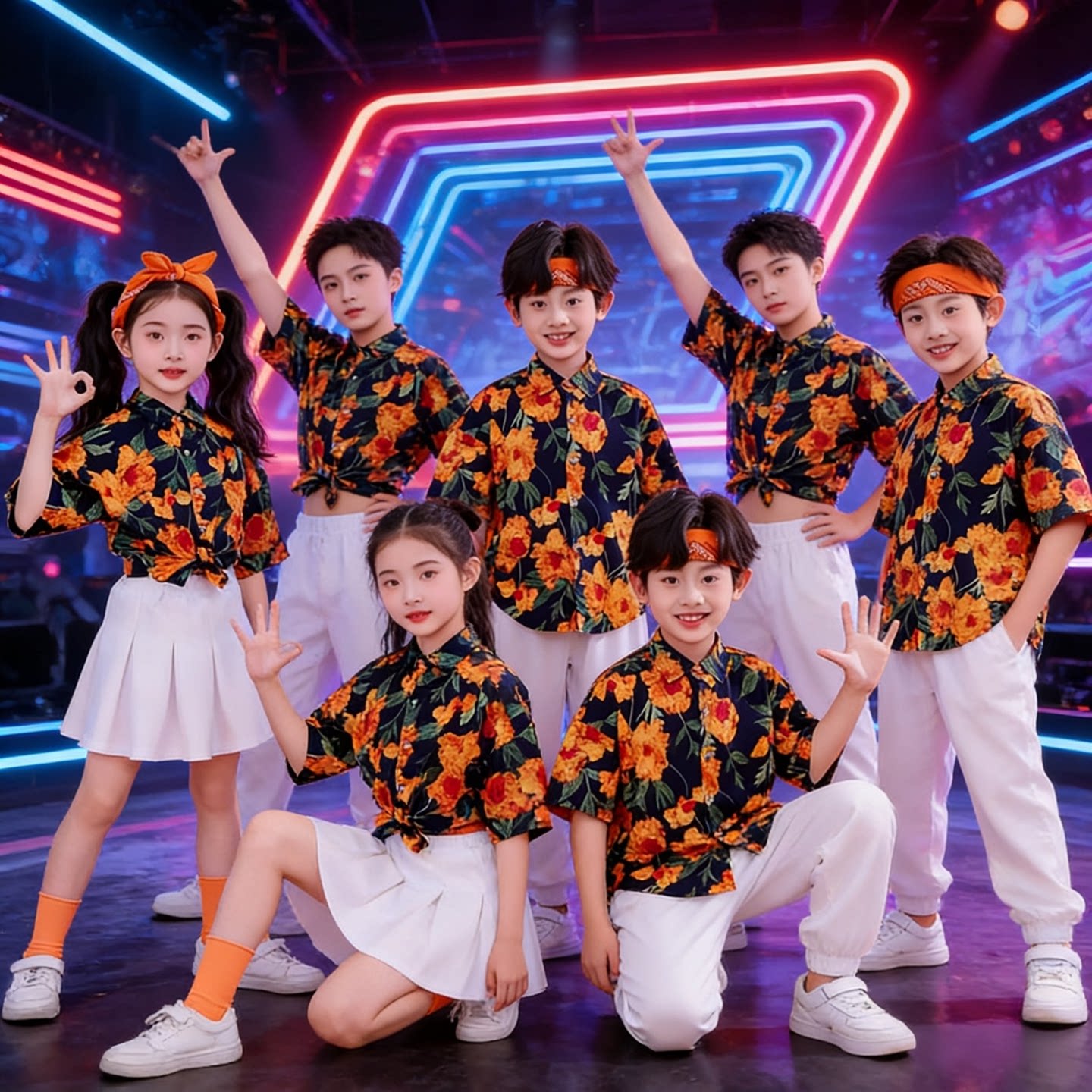 六一儿童演出服夏威夷风衬衫男女童啦啦操表演服中小学生幼儿班服