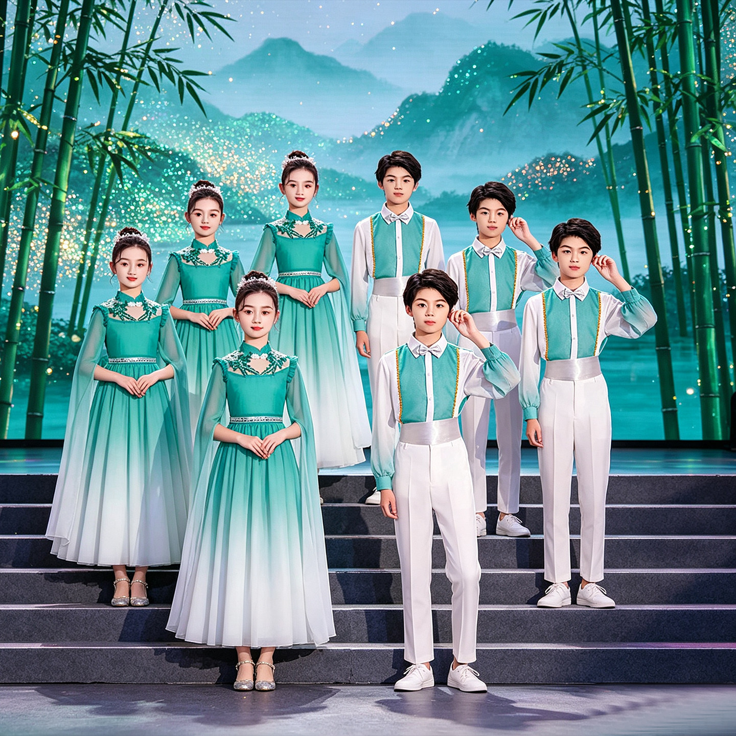 儿童演出服合唱服表演服装中小学生男女童国风古筝朗诵演讲比赛服