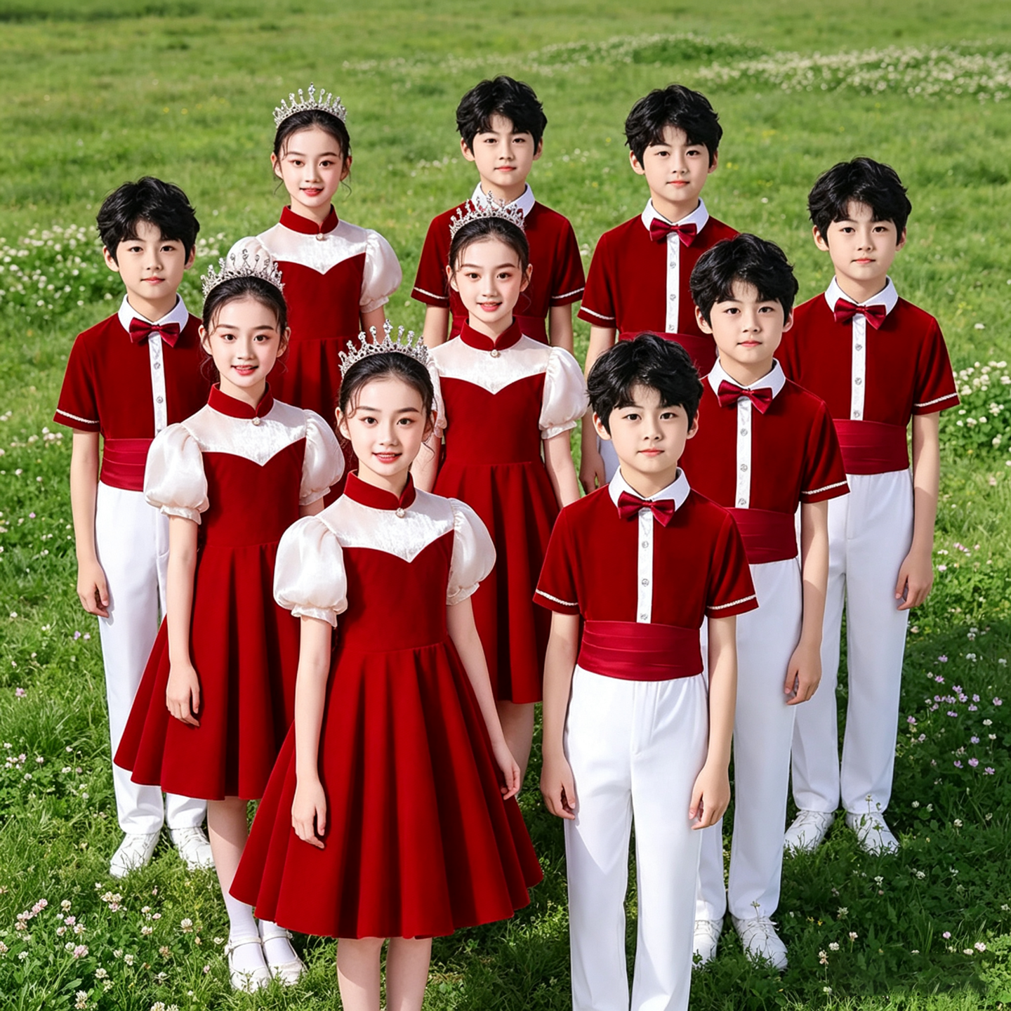 六一儿童演出服小学生合唱服装女童朗诵表演服爱国舞蹈连衣裙