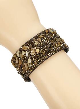 bracelet women hand 波西米亚碎石镶钻皮手链女手环磁扣手镯