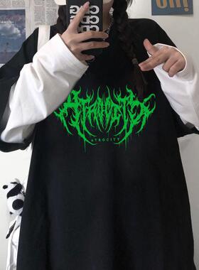 2026 women clothes夏季跨境新款字母印花套头上衣韩版宽松假两件