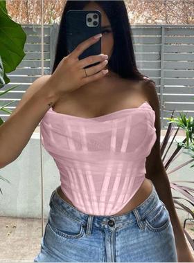 2026 women clothes夏季欧美辣妹女装时尚鱼骨网纱胸衣背心女 短