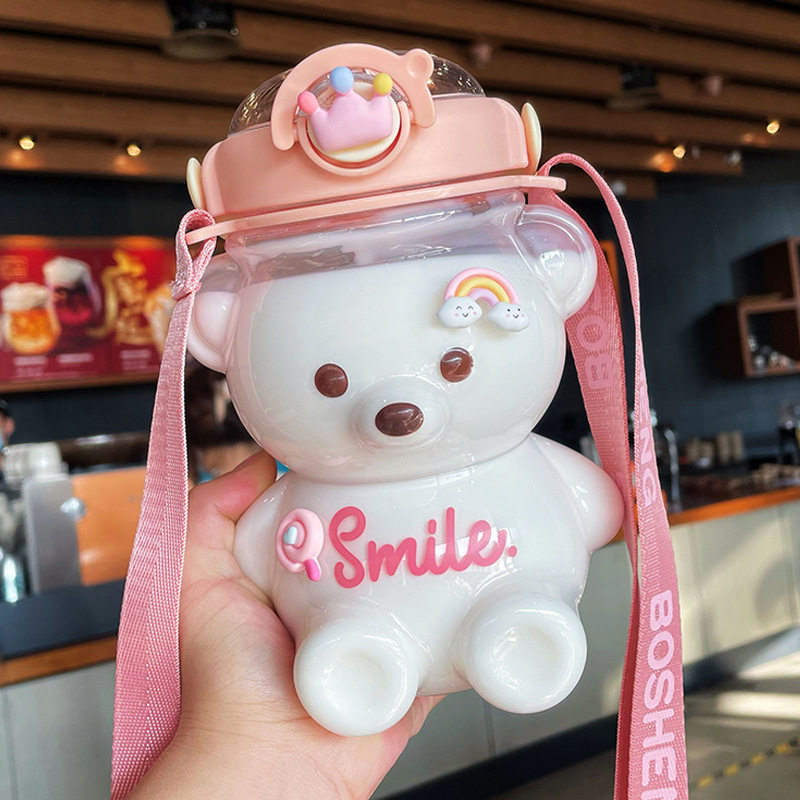 小熊水杯塑料女高颜值吸