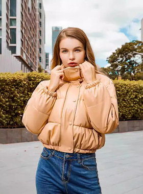 2026 women clothesins热卖仿皮棉夹克冬季新款欧美范立领单排扣