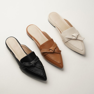 2026 shoes women年夏季新款包头尖头半拖鞋女外穿穆勒鞋平底低跟