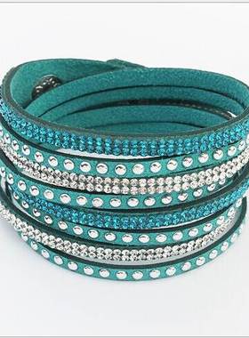 多层皮质镶钻欧美明星女手链 hand catenary women bracelet