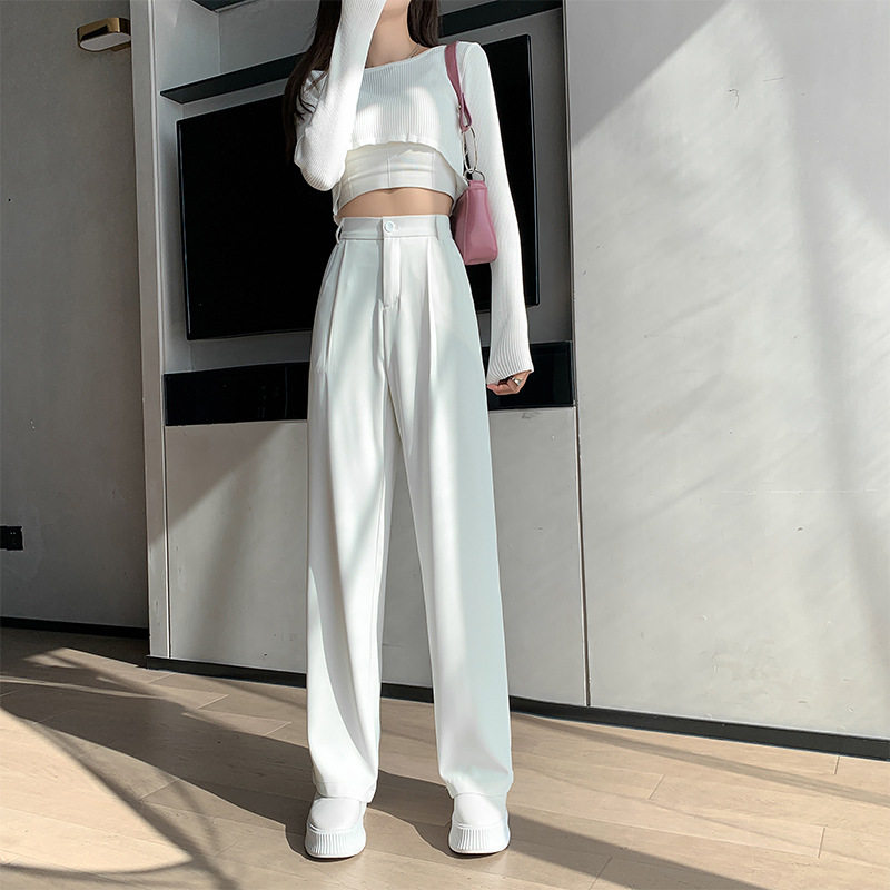 women clothes窄版西裤阔腿裤女小个子高腰垂坠感直筒宽松显瘦百
