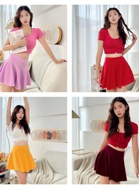 2026 women clothes【Ap01】忆黑猫高腰无短裤半身裙弹力A字裙女